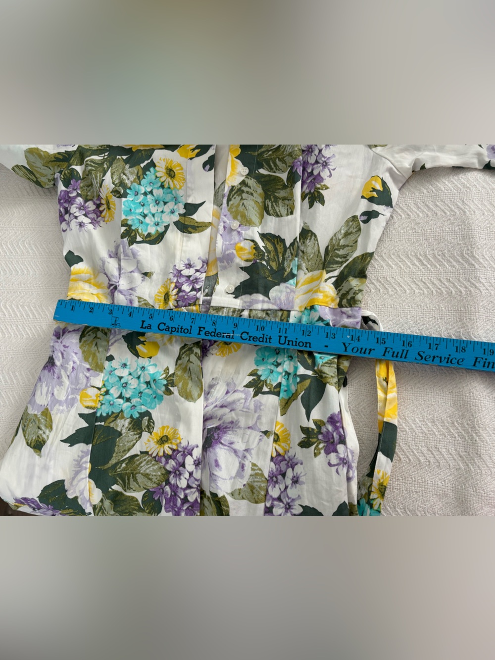 🐞Calvin Klein White Mini Dress with Purple, Yellow & Teal Floral Print - Picture 8 of 12